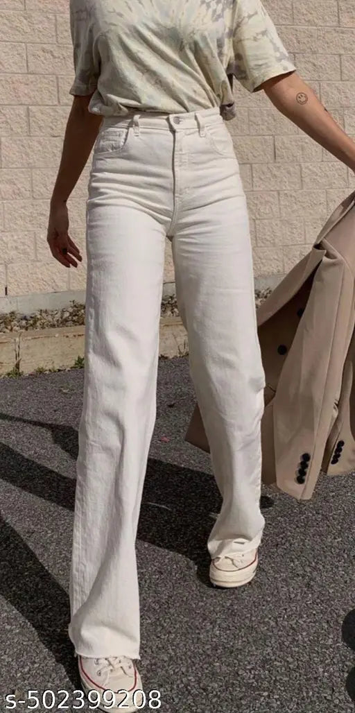 wideleg cream denim jeans