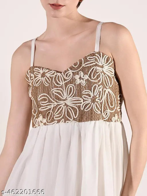 Women's White Solid Fit and Flare Dress