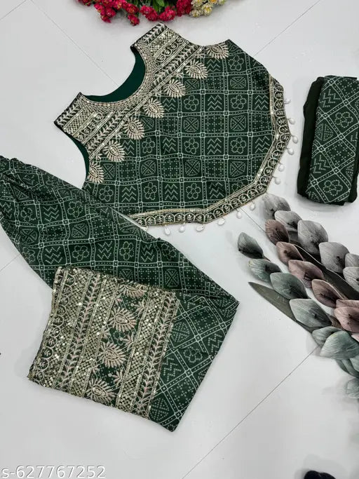 Designer Patola Print Heavy Faux Georgette Top Palazzo Set with Embroidered Sequins Work & Dupatta