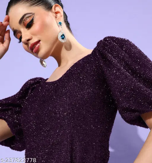 Women's Solid Round Neck Black Dresses