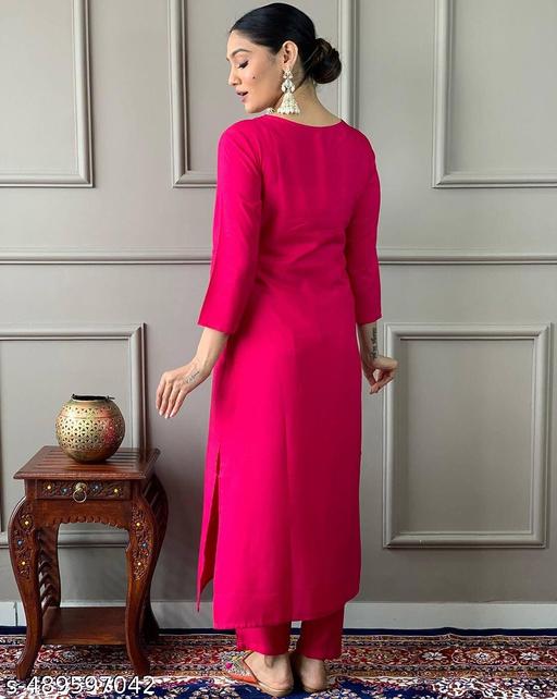 Women's Silk Blend Zari Embroidered Kurta Pant & Dupatta Set