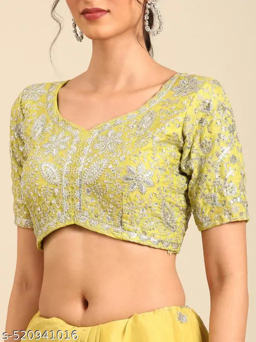 Women's Tabby Silk Embroidery Lace Border Saree With Unstitched Blouse Piece