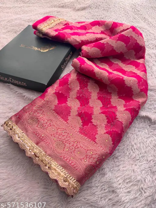 Organza Silk Swarovski Crystal Work Saree