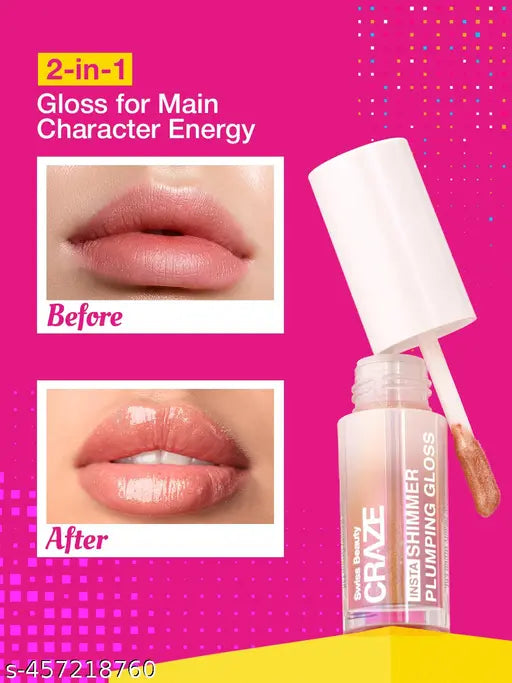 Swiss Beauty CRAZE Insta Shimmer Plumping Gloss |Super Glossy | Non-sticky & Moisturising 1 Main Character