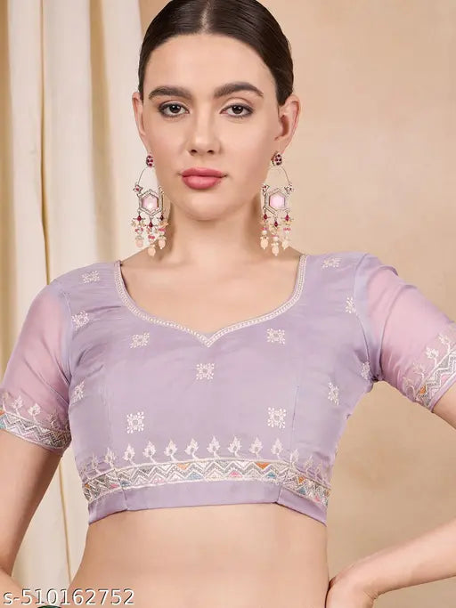 Riva Enterprise Women's Silk Organza Fabric With Multi Thread Embroidery Border Saree