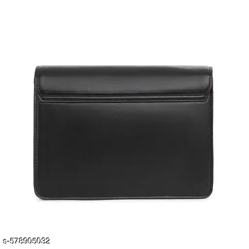 Berrylush Women Solid Black Synthetic Leather Detachable Strap Button-Up Twisted Front Embellished Regular Sling Bag