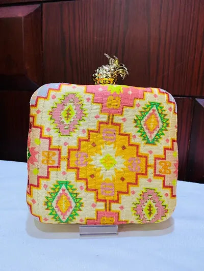 Stylish Multicoloured Colour Pineapple Box Clutch Bag For Women - SaumyasStore