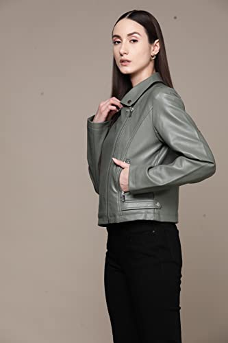 Label RITU KUMAR Sage Green Biker Jacket - SaumyasStore