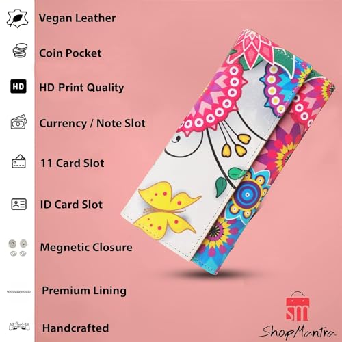 ShopMantra Wallet for Women's | Women's Wallet | Clutch | Vegan Leather | Holds Upto 11 Cards 1 ID Slot | 2 Notes and 1 Coin Compartment | Magnetic Closure | Multicolor - SaumyasStore