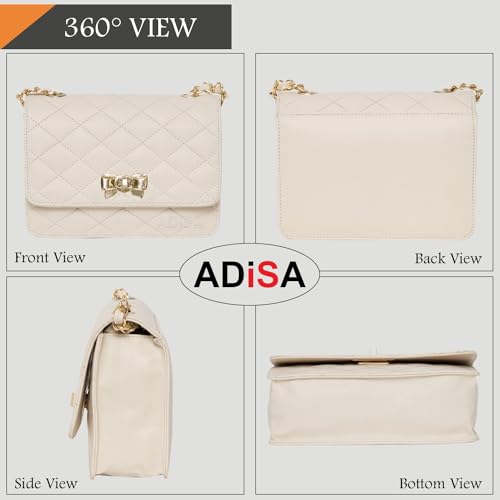 ADISA Women's Girls Quilted Cross Body Sling Bag (SL5059-Off White) - SaumyasStore