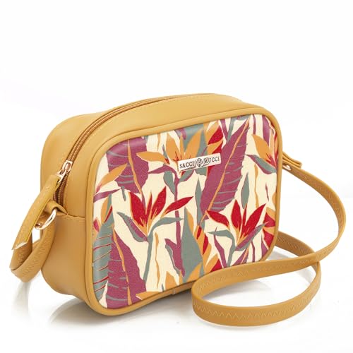 SACCI MUCCI Cross Body Sling Bag | Women's sling bag | Bags for women | Crossbody handbag | Sling handbag - Exotic Jungle (Mustard) - SaumyasStore