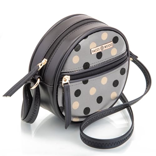 SACCI MUCCI Round Round Sling Bag, Printed Sling Bag For Girls, Crossbody Bag For Women, gifts for women, Shoulder Bag with Strap - Cute Polka (Black) - SaumyasStore