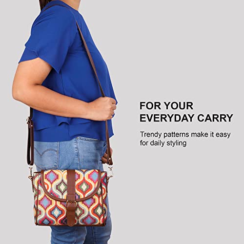 THE CLOWNFISH Madeline Printed Handicraft Fabric Handbag for Women Sling Bag Office Bag Ladies Shoulder Bag with Snap Flap Closure & Shoulder Belt Tote For Women College Girls (Multicolour Design) - SaumyasStore