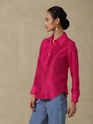 Aarke Ritu Kumar Magenta Solid Shirt - SaumyasStore