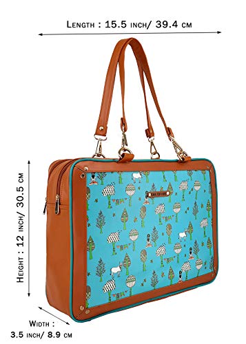 Funk For Hire Leatherette Printed 2 In 1 Backpack Shoulder Bag Handbag Fit Up To 15.6" Laptop - Aqua Blue And Brown - SaumyasStore