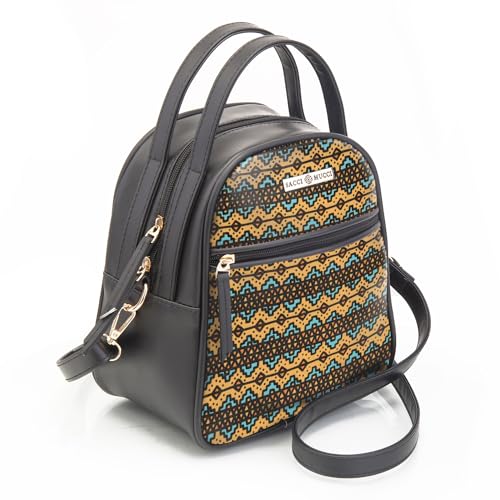 SACCI MUCCI Women's Satchel Bag | Ladies Purse Handbag | Women's Handbag -EthnicTraditional Print (Black) - SaumyasStore