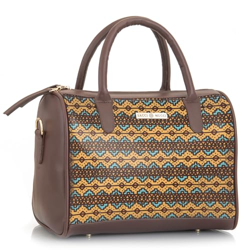 SACCI MUCCI Women's Handbag | Women's Tote Bag | Women's Top-Handle Bags | Women's Satchels | Women's Hobos & Shoulder Bags-EthnicTraditional Print (Brown) - SaumyasStore