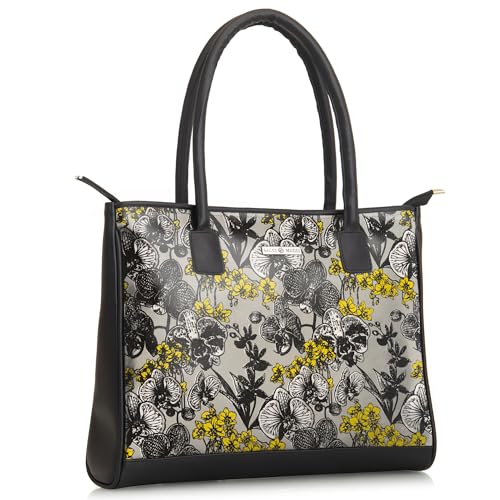 SACCI MUCCI Women's Tote Bag | Tote Bags For Women with Padded Laptop Compartment | Big Shoulder Bag for Office-Orchid (Black) - SaumyasStore