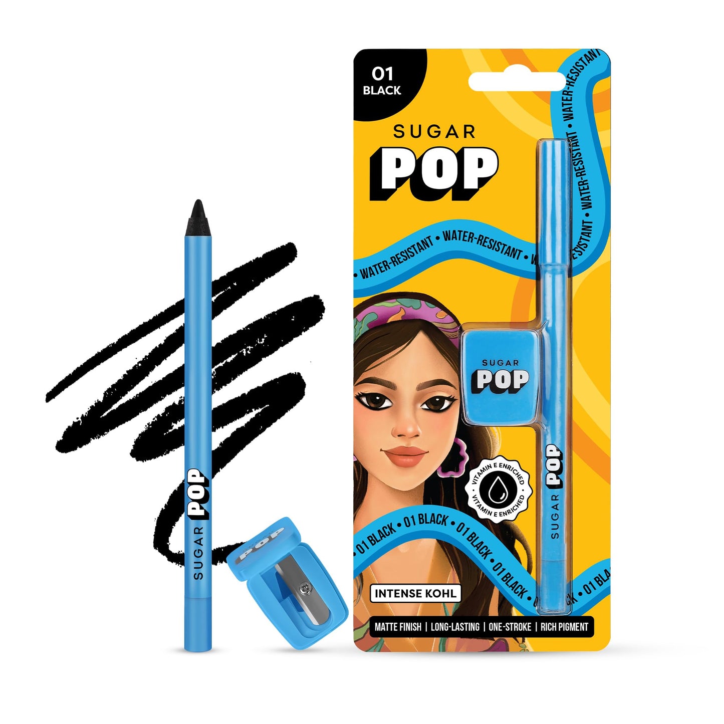 SUGAR POP Intense Kohl - 01 Black | Matte Finish | Water Resistant | with Sharpener - SaumyasStore