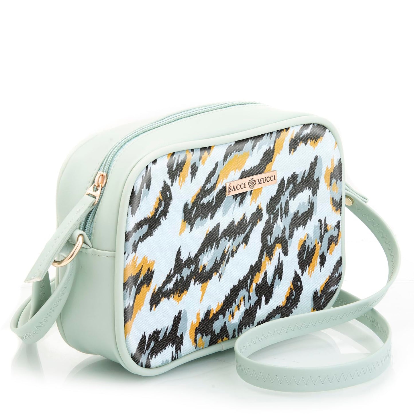 SACCI MUCCI Bags - Sling Crossbody Bag for Girls and Women | Zip Closure, Adjustable Straps - African Leopard (Mint Green) - SaumyasStore