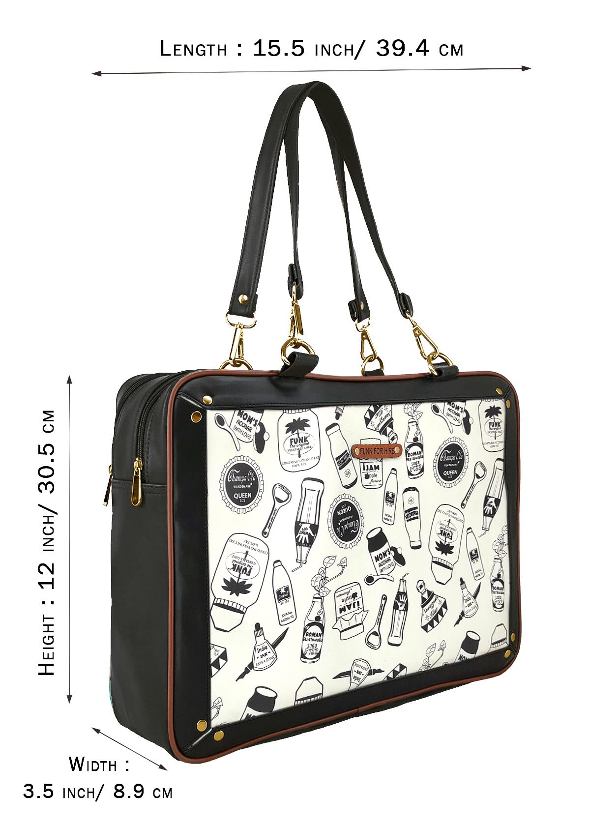 Funk For Hire Unisex-Adult Leatherette Printed 2 In 1 Backpack Shoulder Bag Handbag Fit Upto 15.6" Laptop Size - Black And White - SaumyasStore