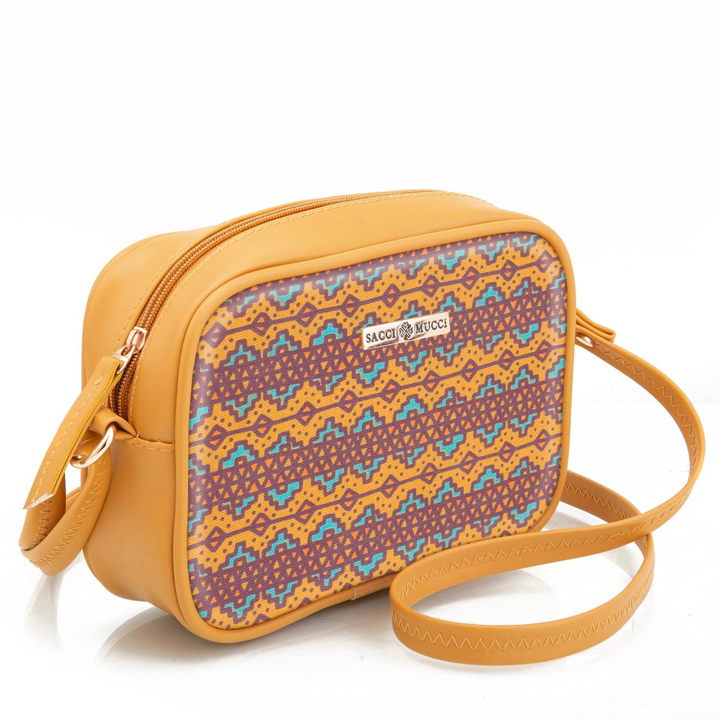 SACCI MUCCI Stylish Box Sling Bag for girls | Side Purse for Women Stylish Latest | Cross Body Sling Box Bags for Girls -EthnicTraditional Print (Mustard) - SaumyasStore
