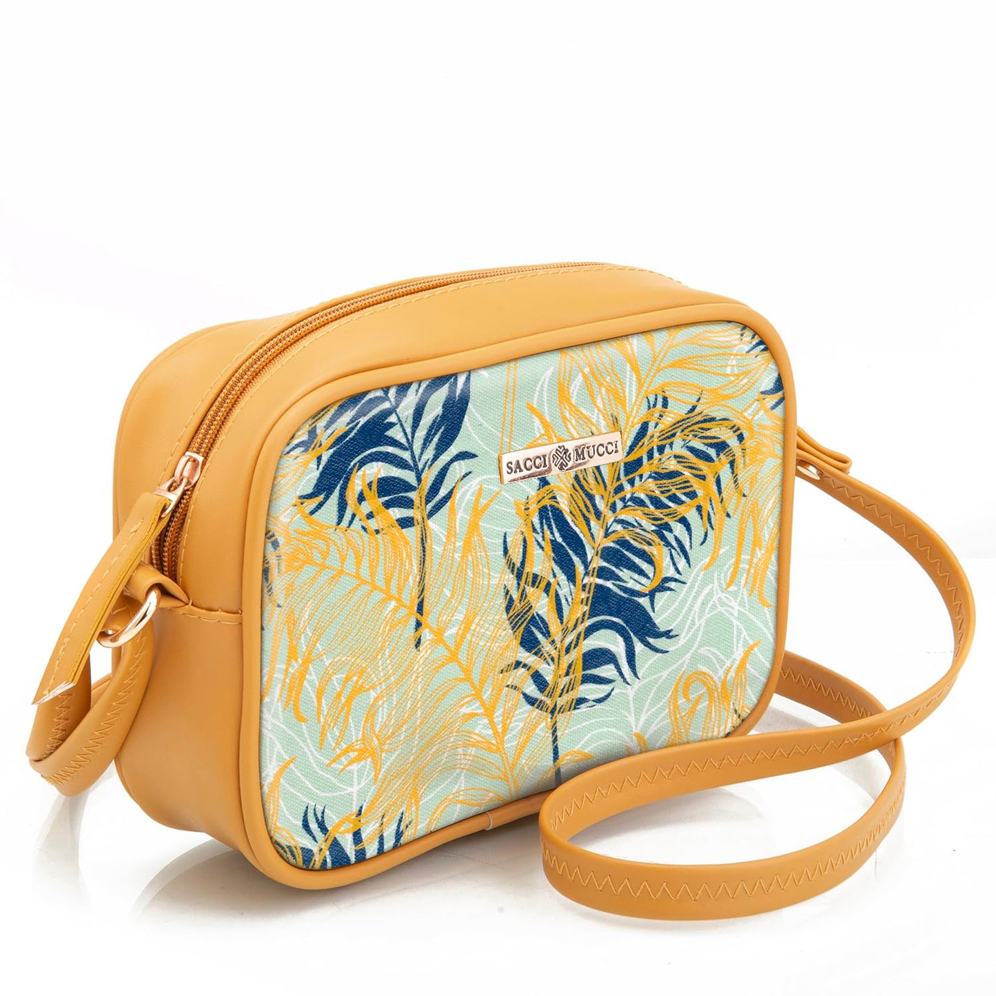 SACCI MUCCI Stylish Box Sling Bag for girls | Side Purse for Women Stylish Latest | Cross Body Sling Box Bags for Girls - Botanical (Mustard) - SaumyasStore