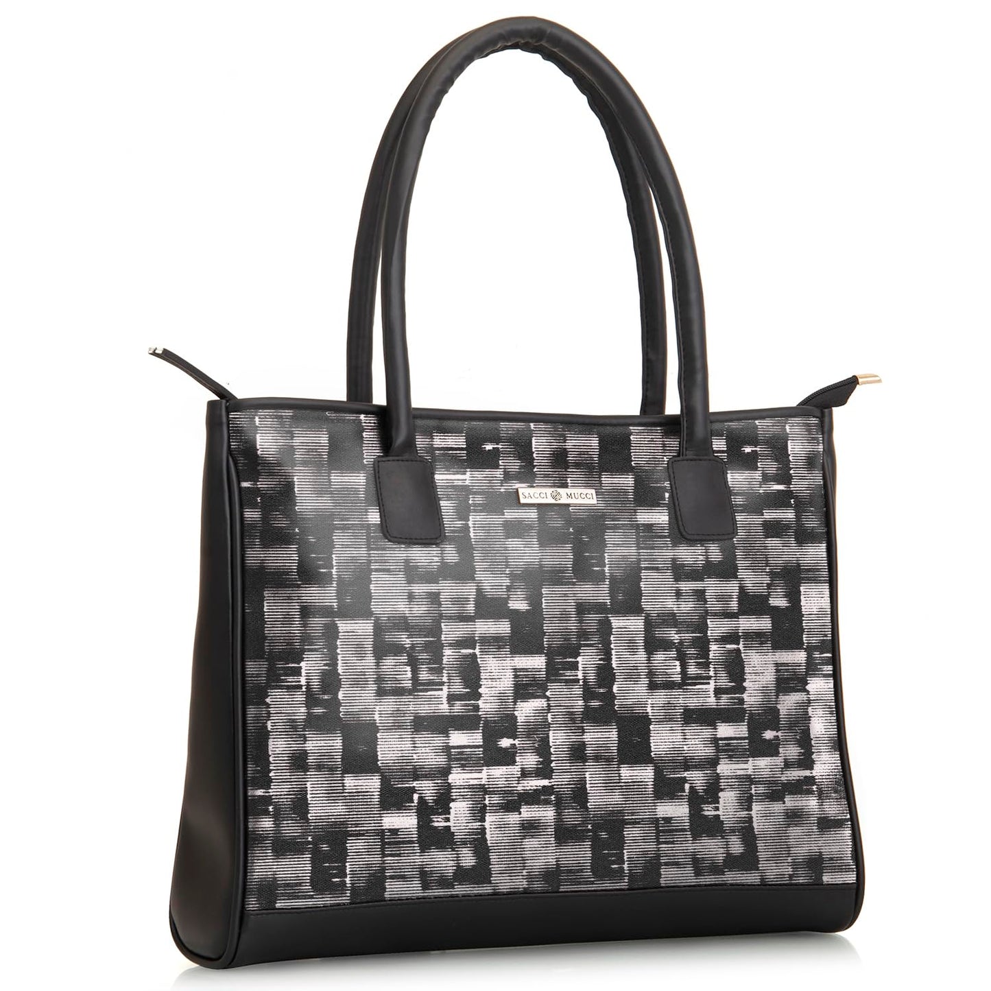 SACCI MUCCI Women's Tote Bag | Tote Bags For Women with Padded Laptop Compartment | Big Shoulder Bag for Office- Irregular Stripes Tie Dye (Black) - SaumyasStore