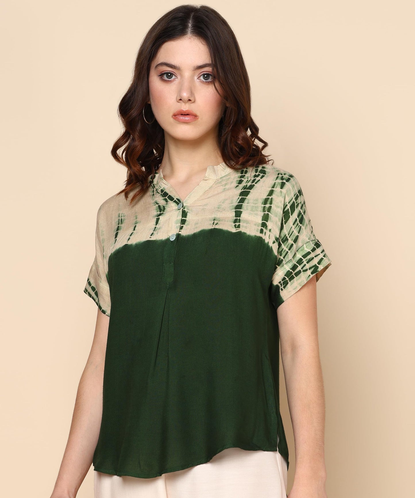 Maaesa Ombre Dyed Rayon Regular Tops for Women (Olive) - SaumyasStore