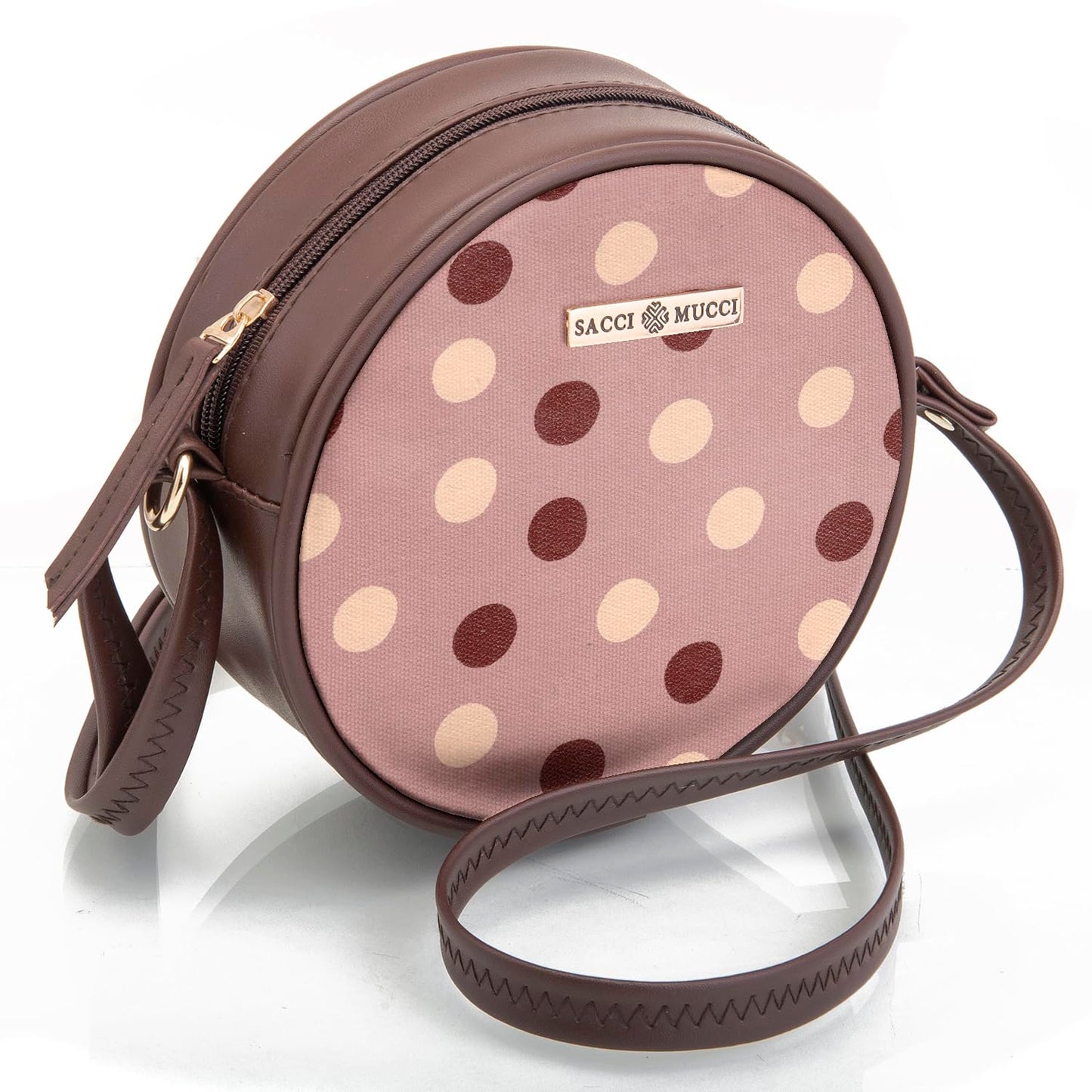 SACCI MUCCI Round Sling Bag, Printed Sling Bag For Girls, Women Sling Bag, Crossbody Bag For Women, gifts for women/Girls, Gift for her - Cute Polka (Brown) - SaumyasStore