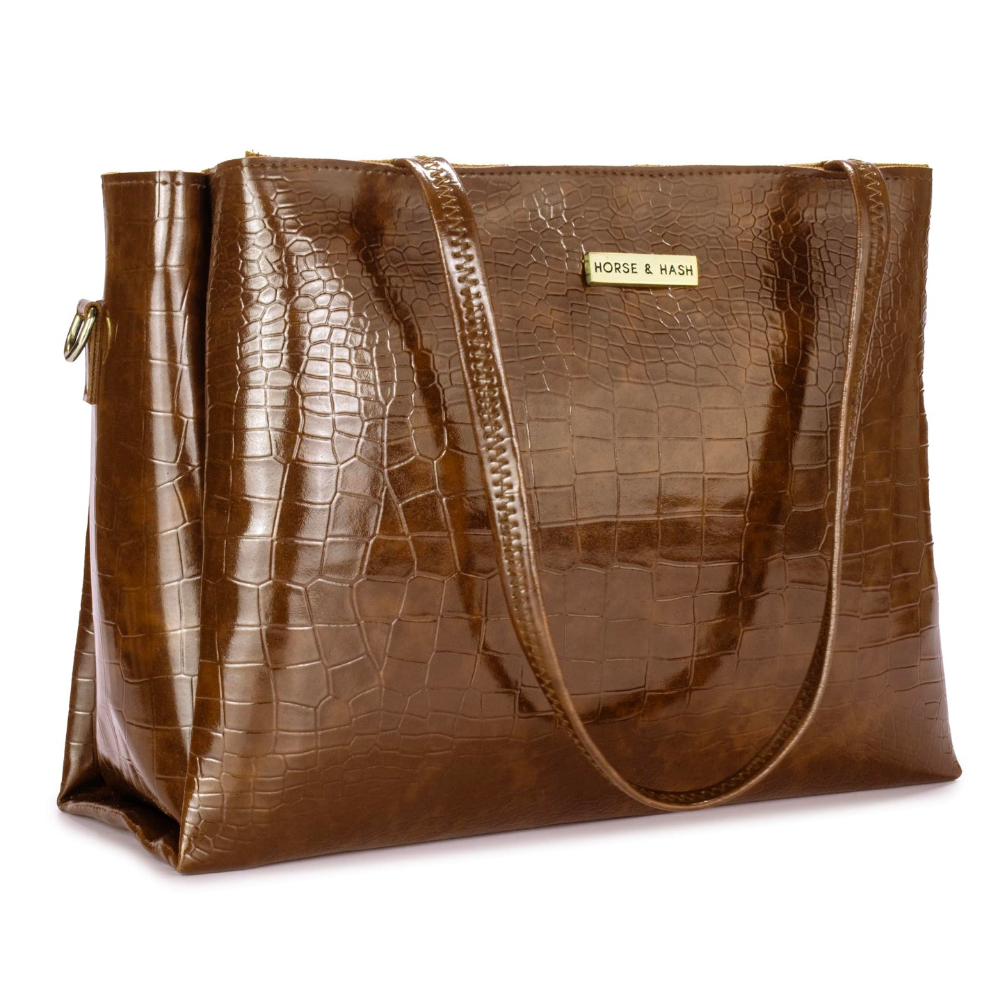Horse and Hash Croco Pattern Tote Bags For Womens and Girls Shoulder Bag Extra Spacious (Tan) - SaumyasStore