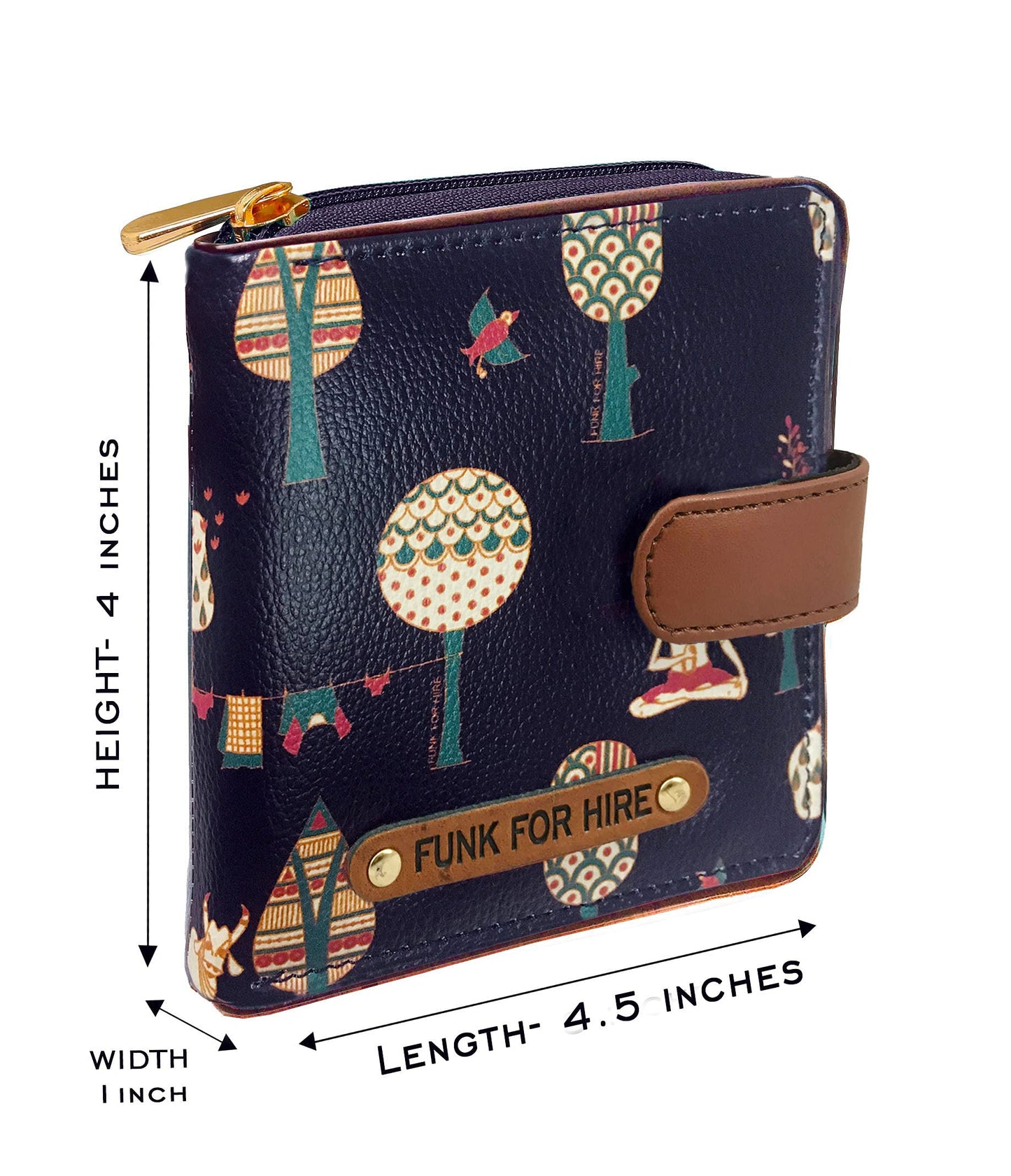 Funk For Hire Women Printed Dark Navy Blue Vegan Leather Square Wallet - SaumyasStore