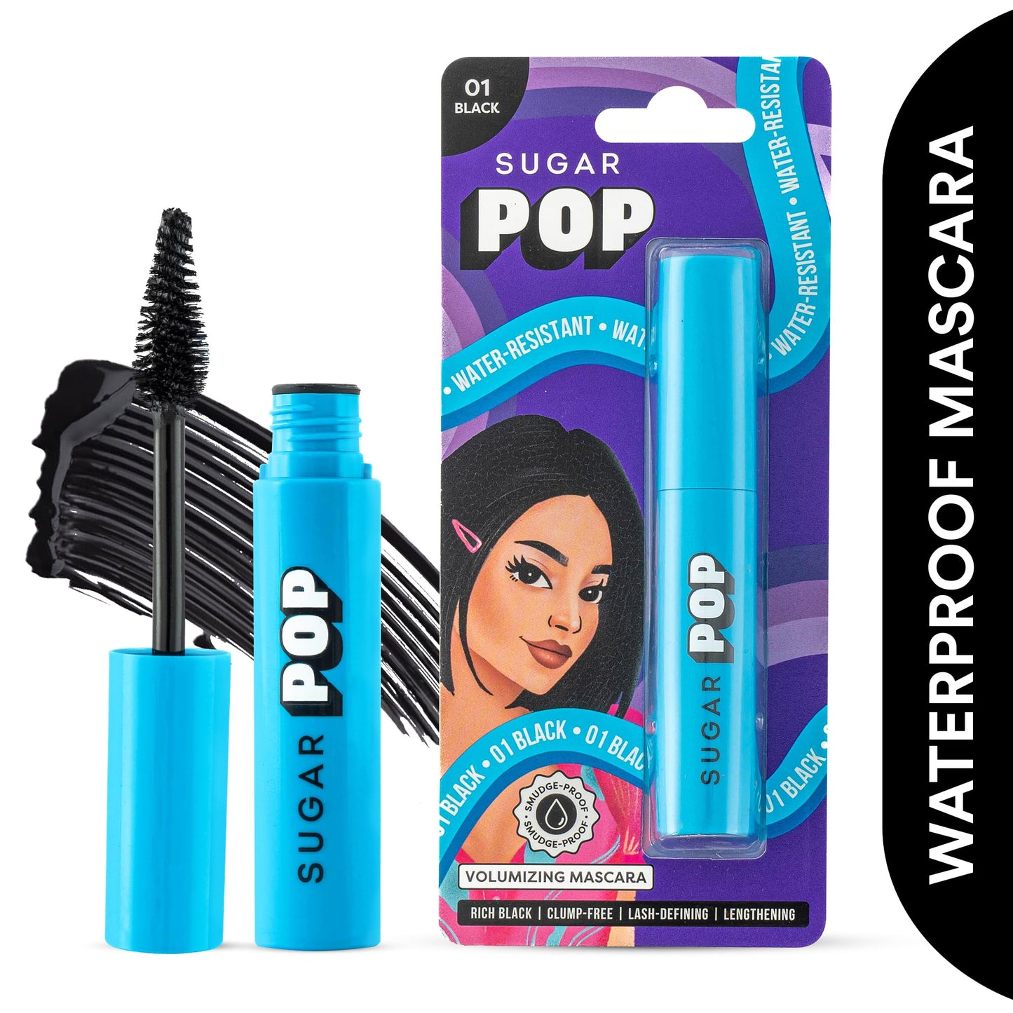 SUGAR POP Volumizing Mascara - 01 Black (Intense Black Pigment) l Adds Definition, Volumizes and Lengthens Lashes, Smudge Proof, Quick Drying, Long Lasting l Lash Defining Mascara with Ergonomically Designed Wand for Women l 9 ml - SaumyasStore