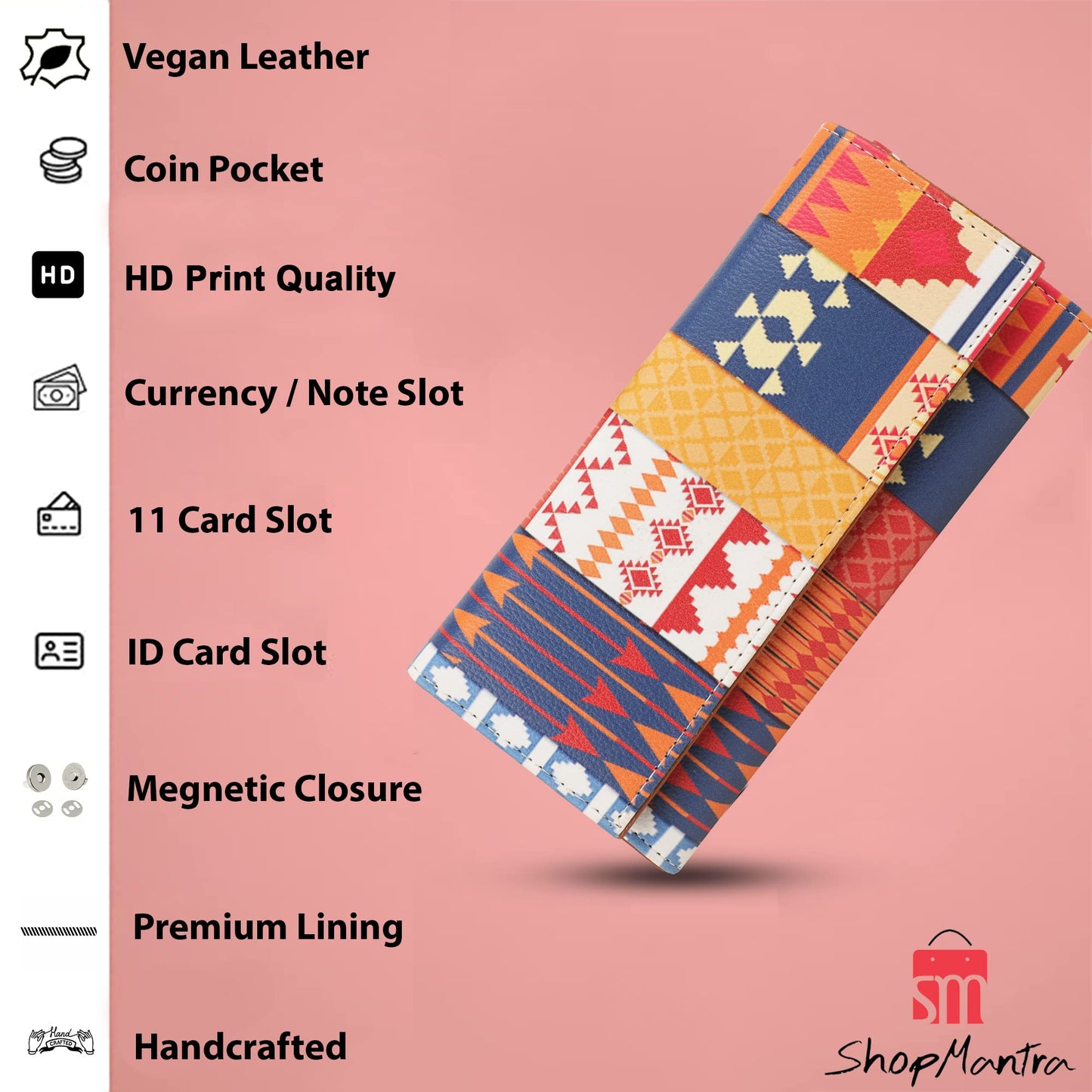ShopMantra Abstract Triangle Pattern Multicolor Faux Leather Printed Women's Wallet - SaumyasStore