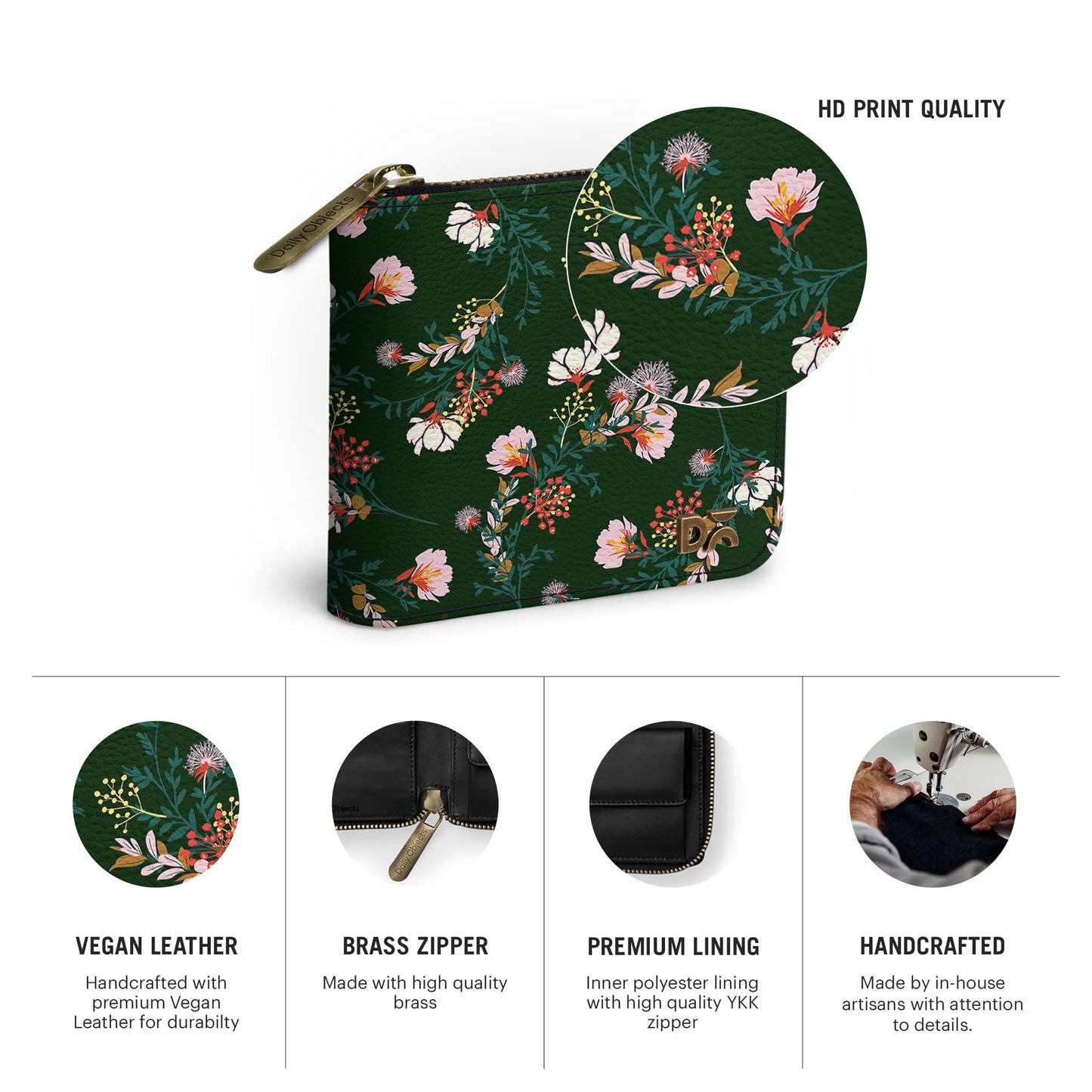 DailyObjects Lush Midnight Women's Zip Card and Coin Wallet | Made with Vegan Leather | Carefully Handcrafted | Slim and Easy to Fit in Pocket - SaumyasStore