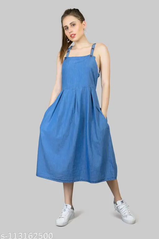 Cefalu-Women's-Sleeveless Dress-Blue/Midi dress/Stylish dress for women/ summer dress for women/Adjustable button dress/ Dress for women and girls