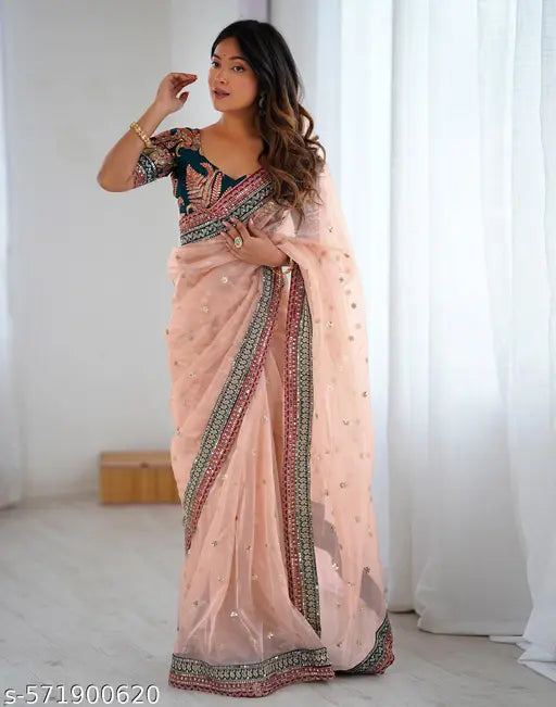 Net Pink & Peach Saree with Silk Blouse