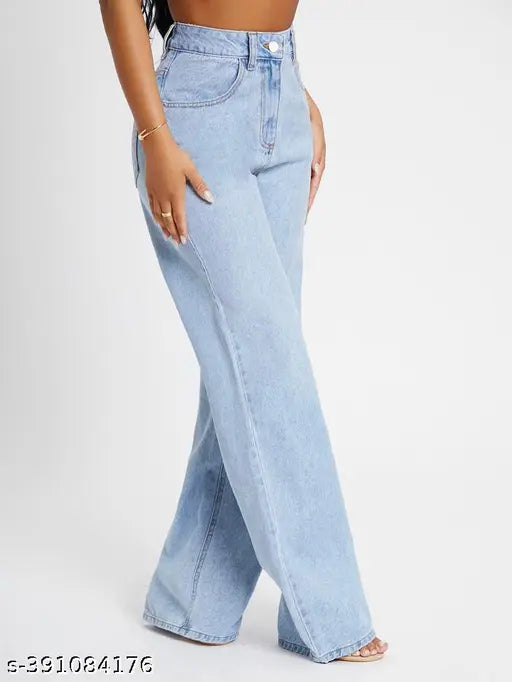 H&H Classy Ice Blue Reagular Wear Wide Leg Denim Jeans For Women | Jeans | Wide Leg Denim | Jeans For Girls |