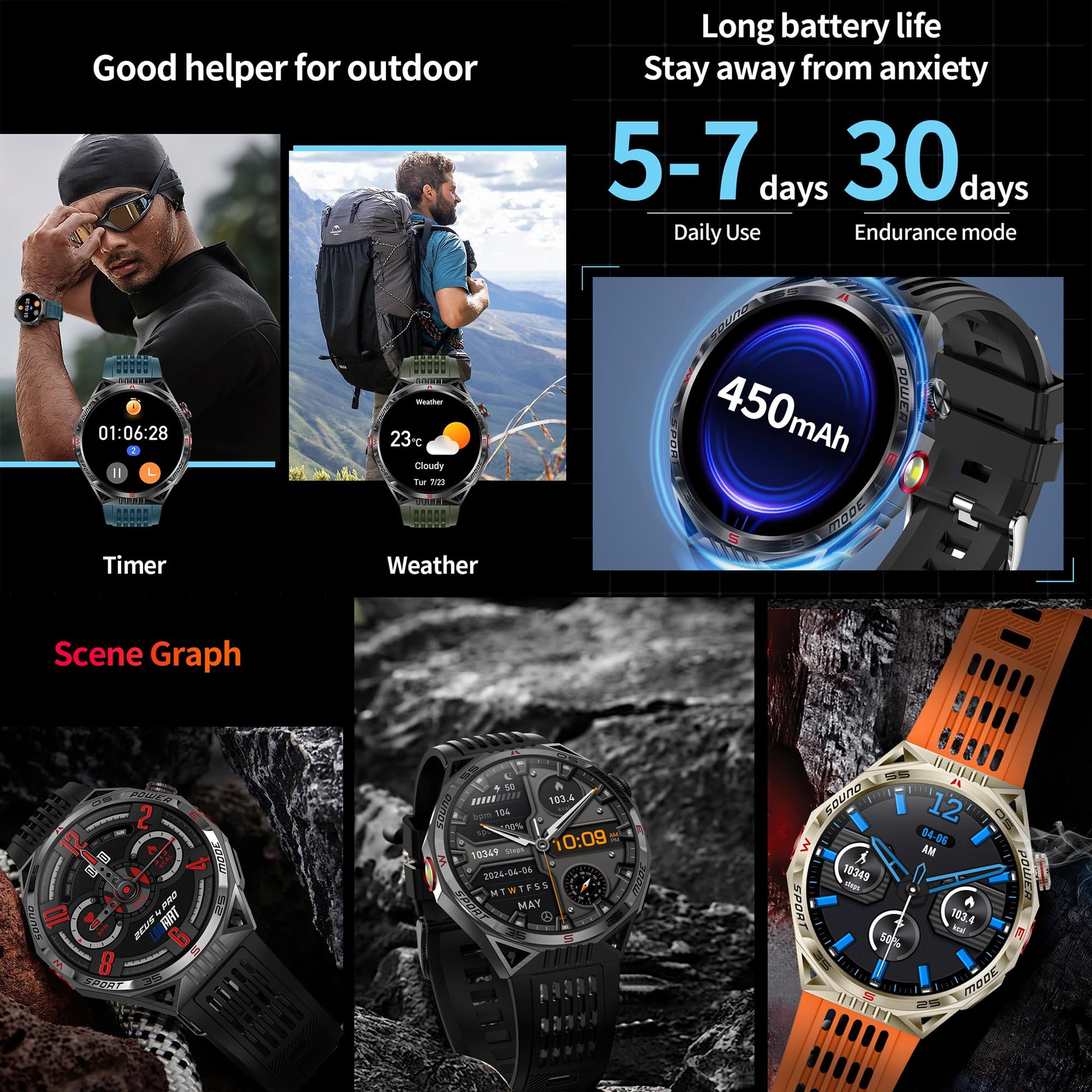 1.85”AMOLED Smart Watch for Men(Answer/Make Calls), LED Lighting, 5ATM Waterproof Fitness Watch with Heart Rate, SpO2, Blood Pressure, Bluetooth Smartwatch for Android iPhone, with 3 Bands (Black) SaumyasStore
