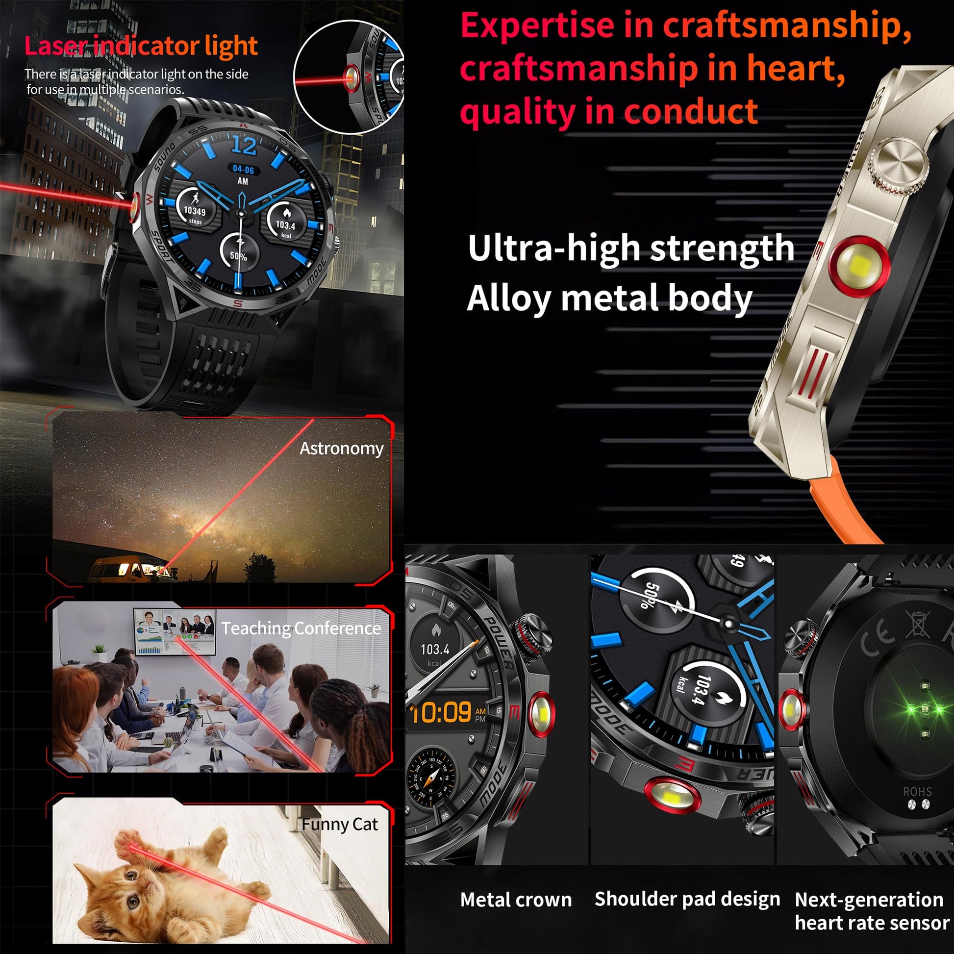 1.85”AMOLED Smart Watch for Men(Answer/Make Calls), LED Lighting, 5ATM Waterproof Fitness Watch with Heart Rate, SpO2, Blood Pressure, Bluetooth Smartwatch for Android iPhone, with 3 Bands (Black) SaumyasStore