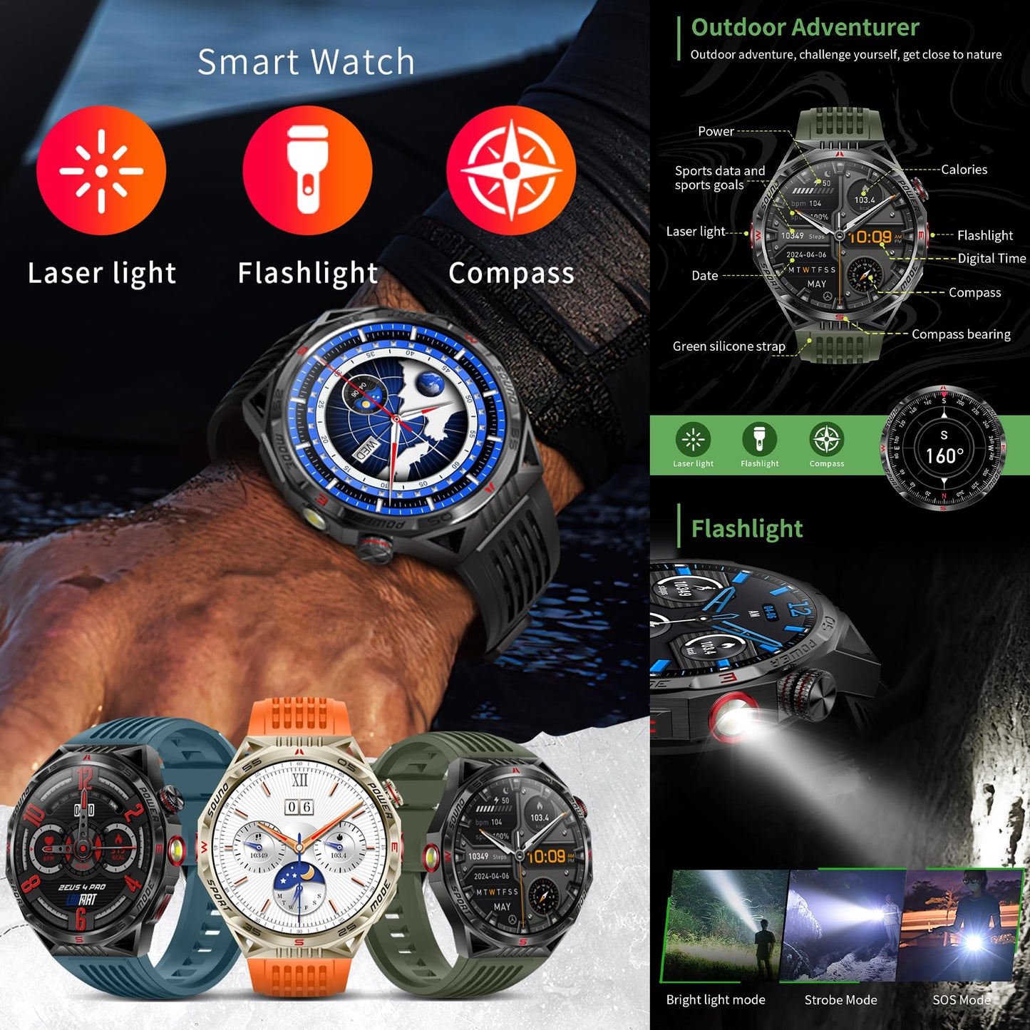 1.85”AMOLED Smart Watch for Men(Answer/Make Calls), LED Lighting, 5ATM Waterproof Fitness Watch with Heart Rate, SpO2, Blood Pressure, Bluetooth Smartwatch for Android iPhone, with 3 Bands (Black) SaumyasStore