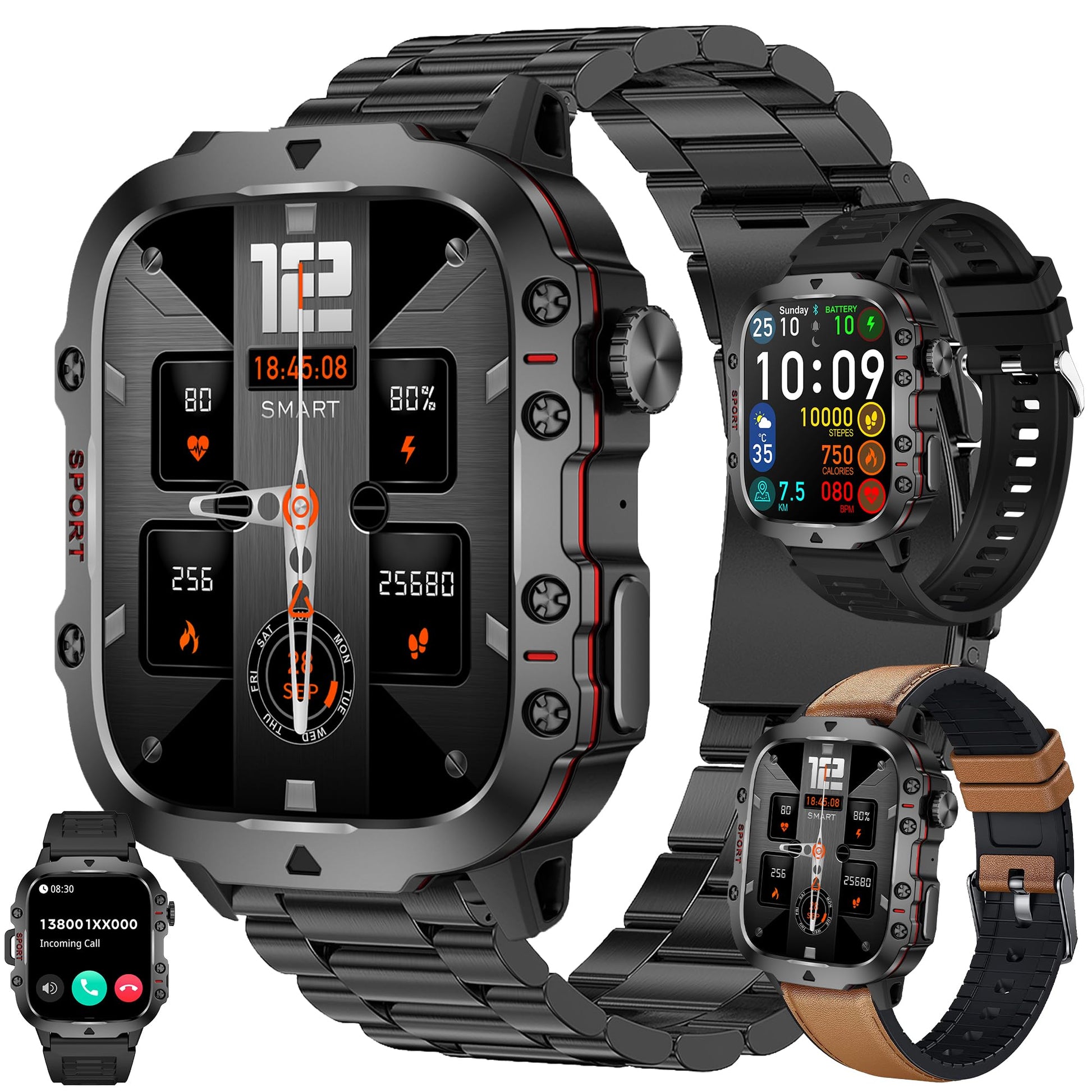 1.96" AMOLED Smart Watch for Men (Make/Answer Call), 2024 New Mens Smartwatches, Hands-Free Calling, Fitness Tracker Smartwatch for Android iPhones, Digital Watches Step Counter, 3 Straps (Brown) SaumyasStore