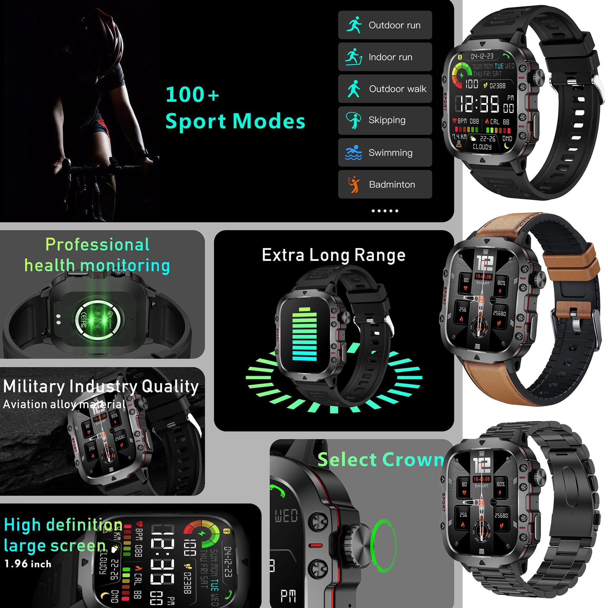 1.96" AMOLED Smart Watch for Men (Make/Answer Call), 2024 New Mens Smartwatches, Hands-Free Calling, Fitness Tracker Smartwatch for Android iPhones, Digital Watches Step Counter, 3 Straps (Brown) SaumyasStore