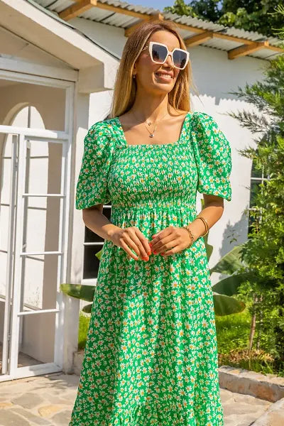 Stylish Printed Green Crepe Maxi Dresses For Women