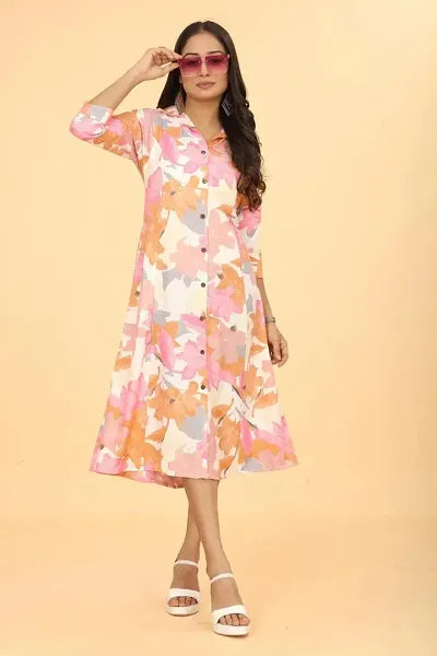 Rayon Printed Midi Dress For Women