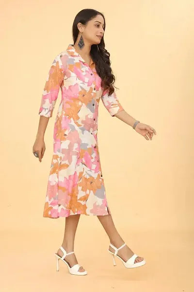 Rayon Printed Midi Dress For Women