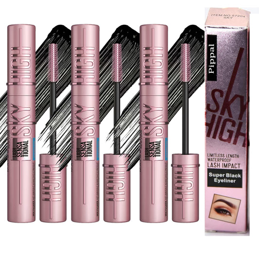 Pippal Sky High Eyeliner 1 Pcs with Mascara Ultra Volume Up Volumizing Mascara for Bold And Dramatic Lashes Long Lasting Waterproof 10Gm (Pack of 3)