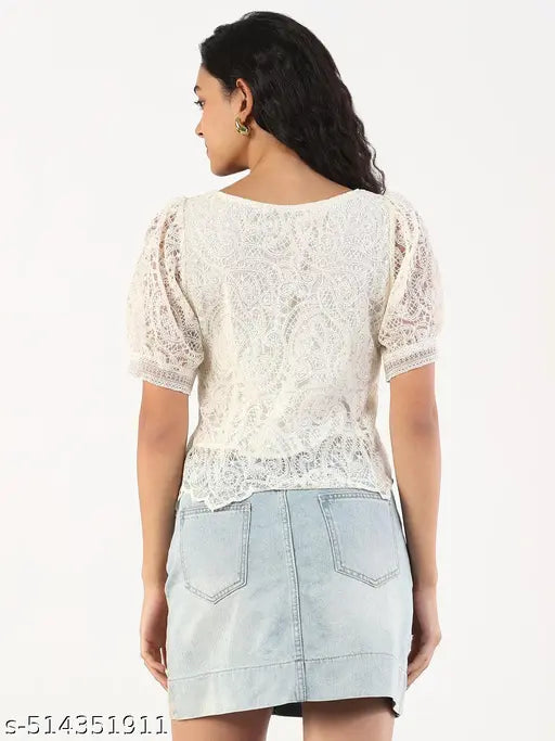 SHOWOFF Women's Solid Square Neck Beige Top