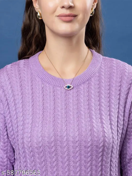 Wear lusso Women's Round Neck Stylish Winter Cable Design Pullover Sweater