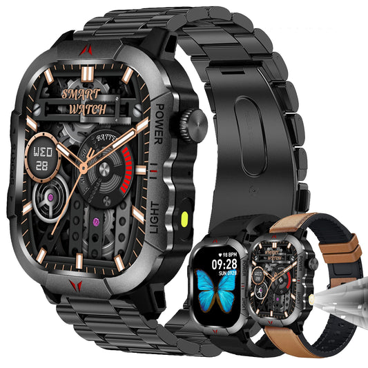 2.01" AMOLED Smart Watch for Men (Make/Answer Call), LED Lighting, 5ATM Waterproof Mens Smartwatch, Fitness Tracker Smartwatch for Android iPhones, Digital Watches Step Counter, 3 Straps (Brown) SaumyasStore